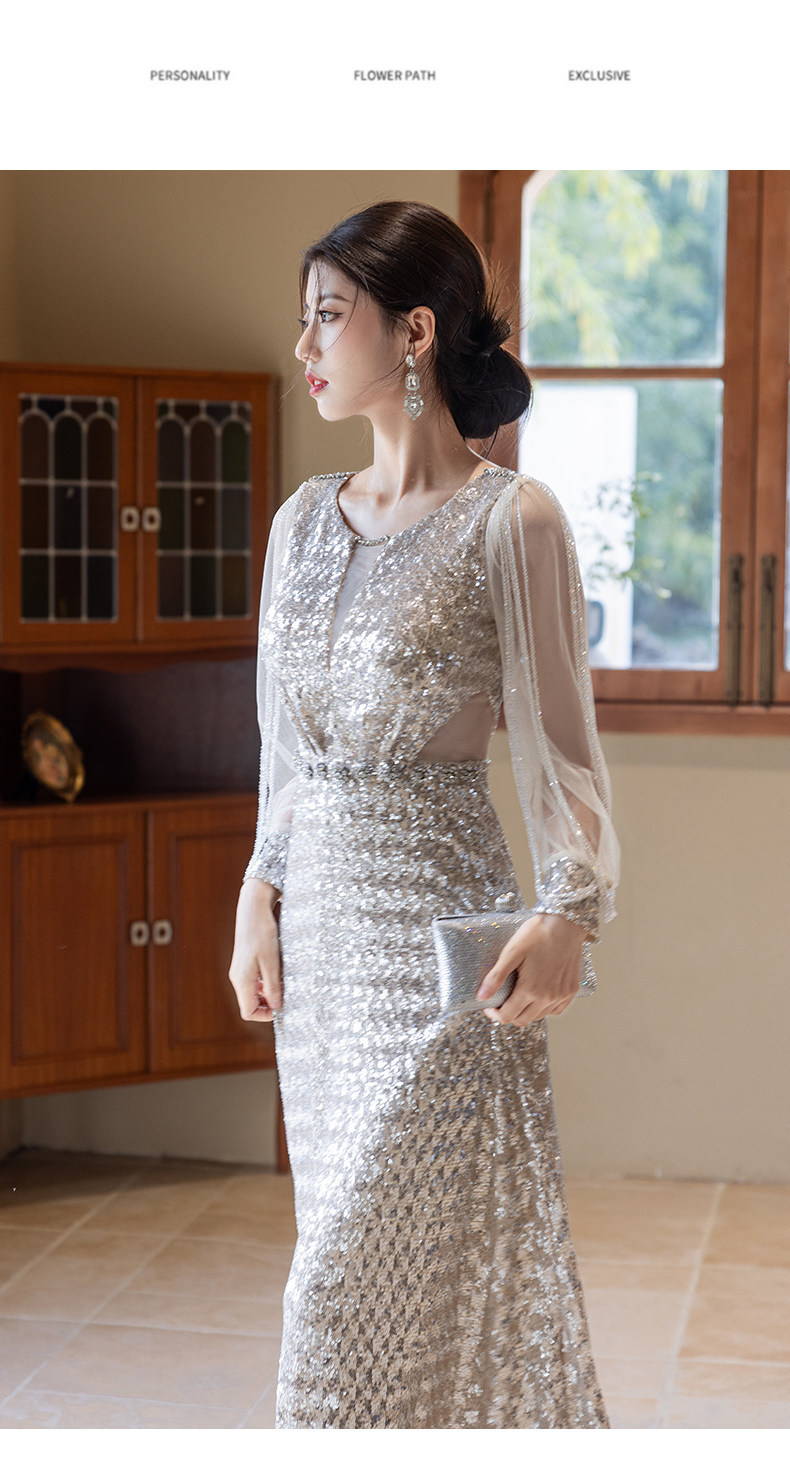 Elegant Sequined Fishtail Evening Dress For Women Slim Fit Wedding Party Wear_ecoleips.com