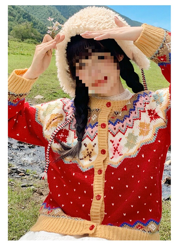 [Jenny Candy House] Wild Peas*** Christmas Sweater Fair Isle Ferris Wheel Atmosphere Vintage Style Cardigan