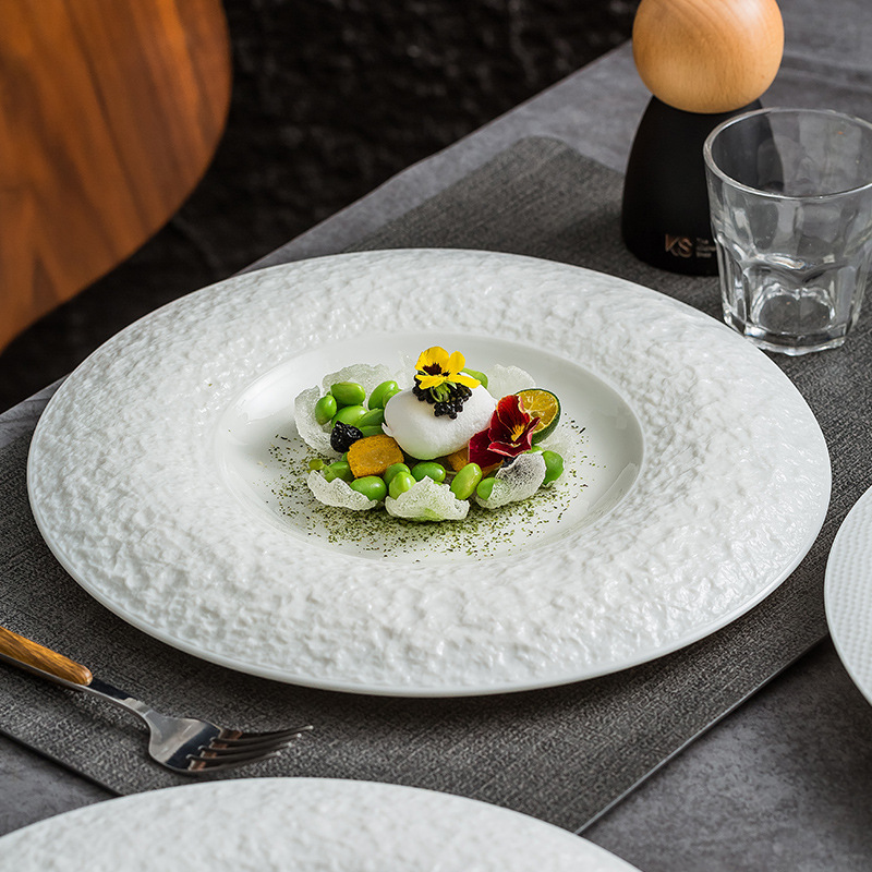 Patrón de piedra de fábrica placa occidental de gama alta restaurante ensalada placa de cerámica de alta calidad disco Grande Hotel creativo placa