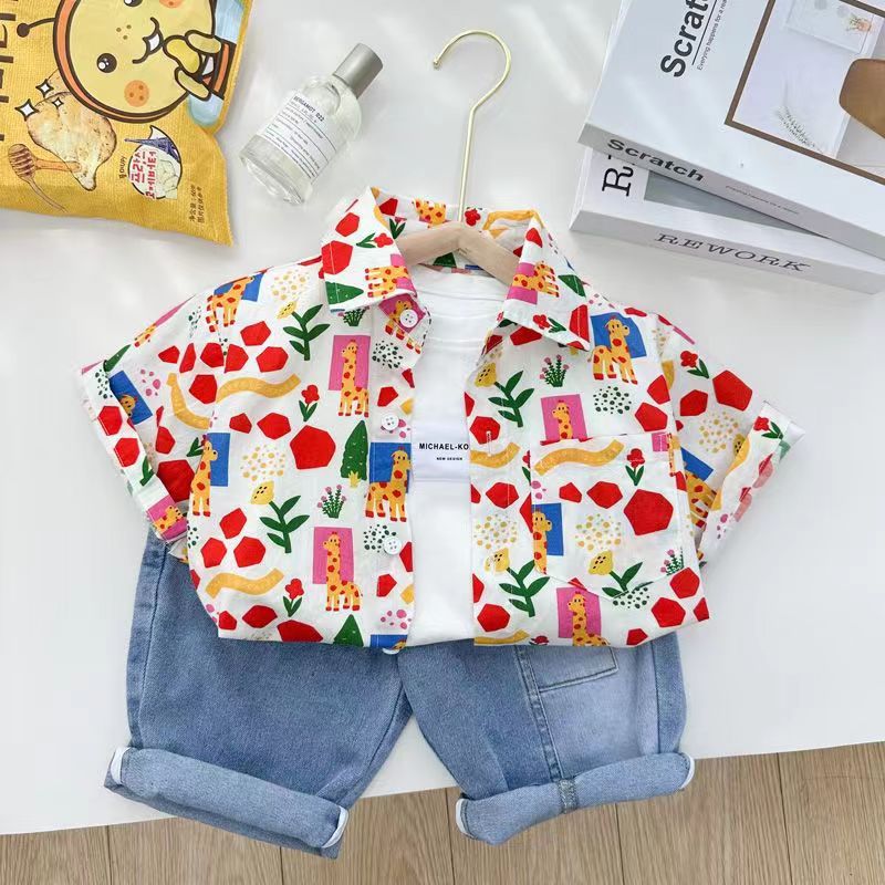 Niños traje verano 2023 nuevos niños camisa casual pantalones cortos guapo bebé suelta moda estilo coreano