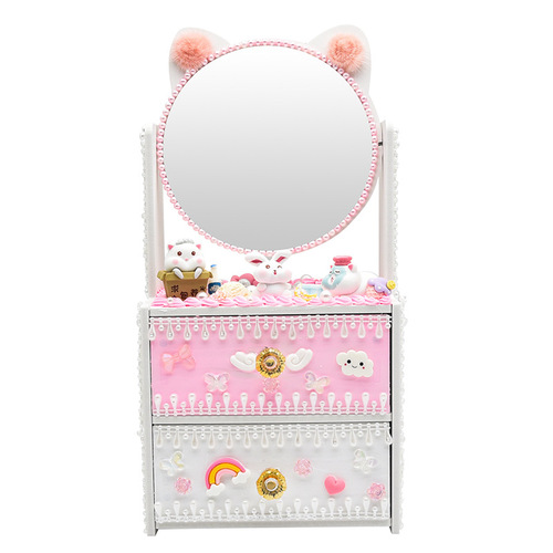 Luxury beauty table, children's diy handmade double-layer set, makeup mirror, storage box, drawer, jewelry cabinet, girl's toy