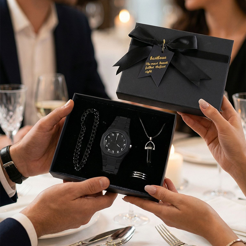 Set de Regalo de Reloj y Joyería para Hombre de Papel para Regalos de Negocios y Festividades