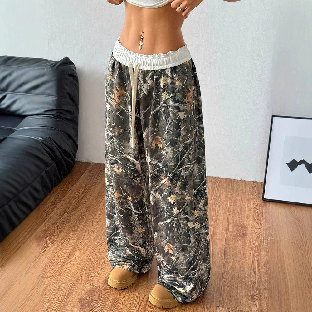 Эластичные camouflage брюки, свободный крой для подростков, регулируемая талия, размеры S–XXL