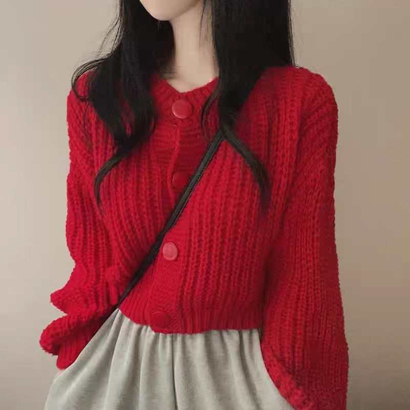 ルーズセータージャケット婦人服 2025 新しいショートレイジースタイルレトロヘビーニットカーディガントップ秋と冬|undefined