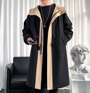 Autumn and winter men's Korean fashion casual hooded mid-length trench coat men's coat thickened cotton waist men's coat trendy