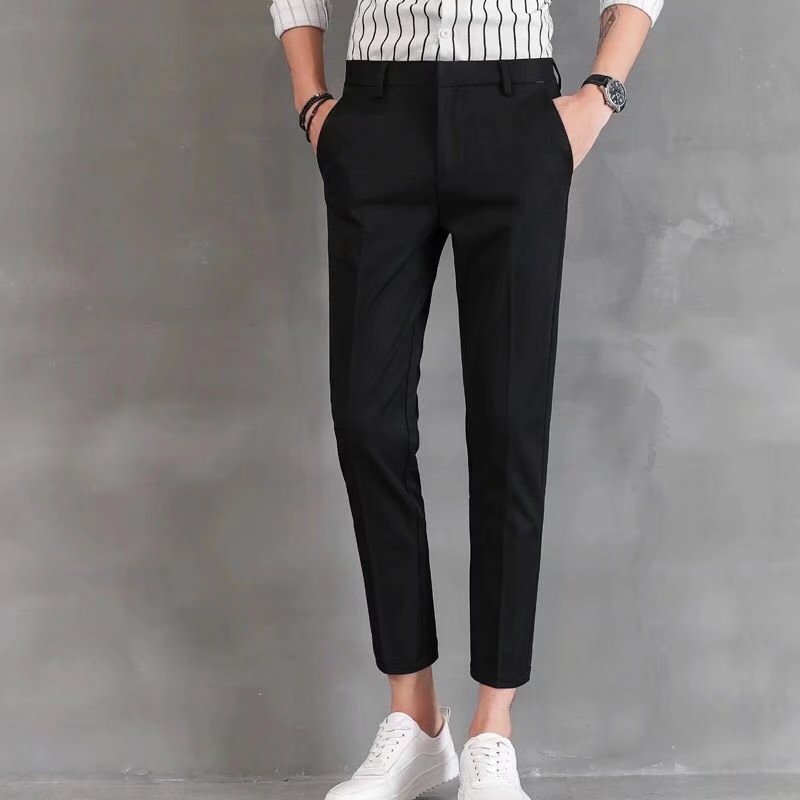 Pants Men's Korean-style Fashionable Summer Thin Ice Silk Cropped Trousers Men's Slim-fit Suit Pants Casual Trousers