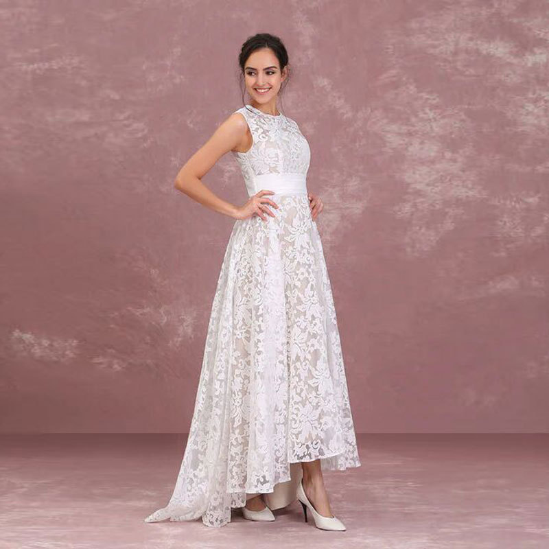 European and American Foreign Trade Amazon new AliExpress new round neck sleeveless front short back long banquet ball evening dress