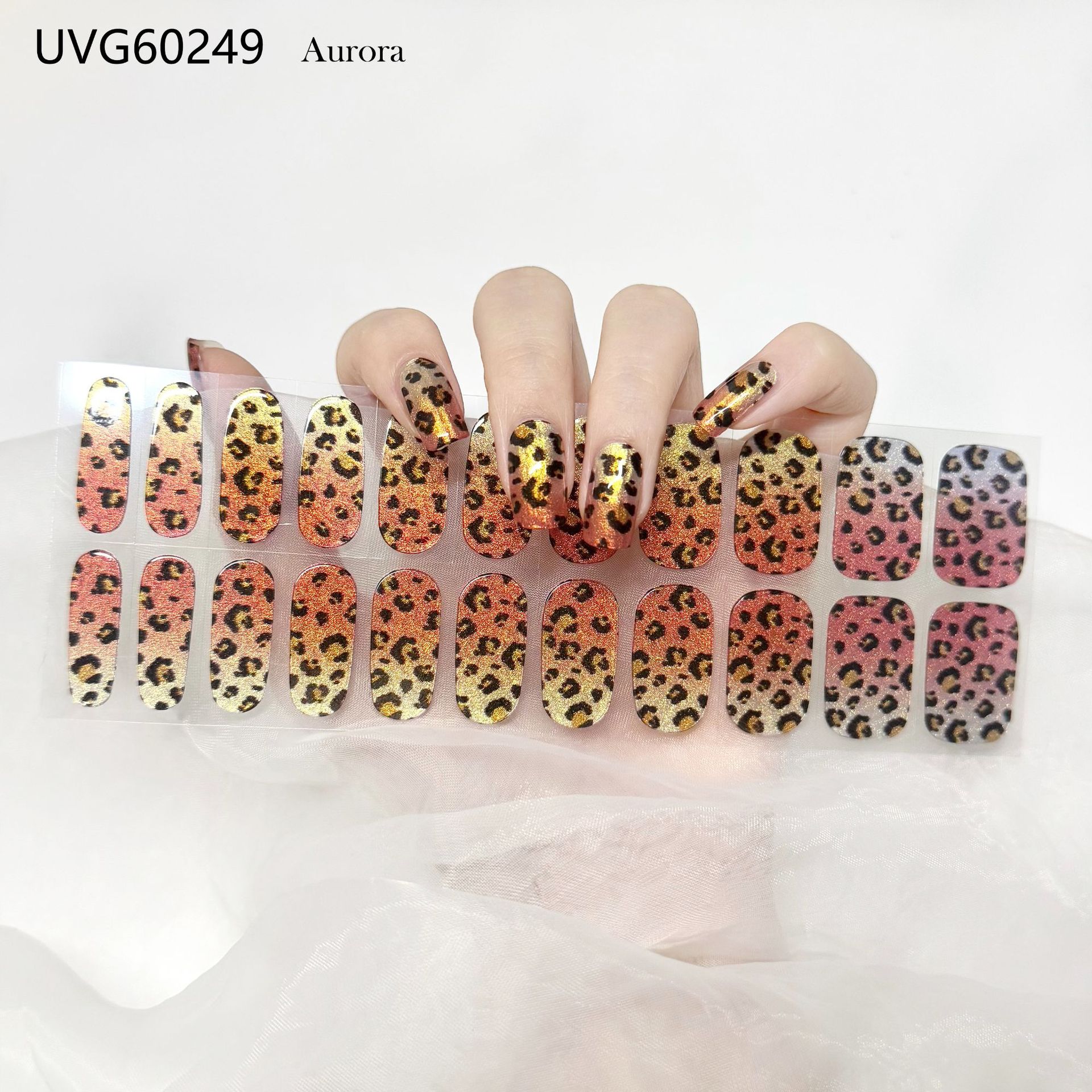 Pegatinas de uñas de gel UV transparentes efecto hielo, semicuradas, con lámina dorada, fototerapia, efecto película de aceite