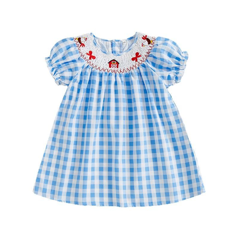 (Cross-border trading), summer dress, children's cute cartoon skirt for princess, with embroidery, puff sleeves
