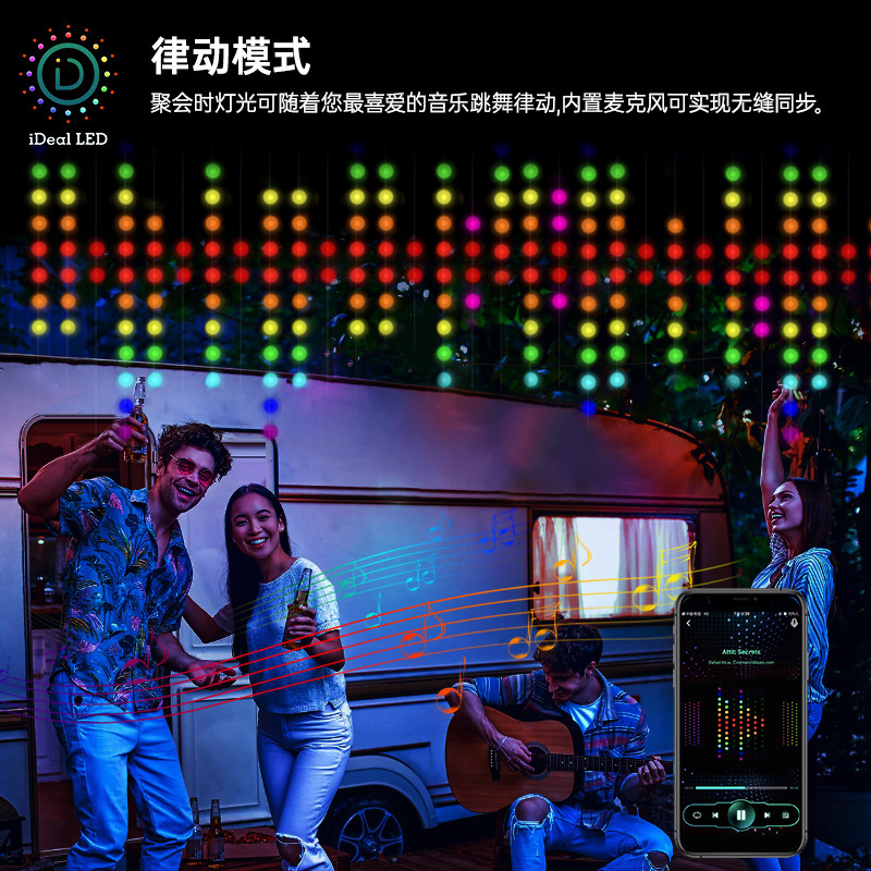Venta caliente Bluetooth Magic color punto de control Cable de cuero Cadena de luz APP cortina inteligente Pantalla de subtítulos atmósfera decorativa Cadena de luz