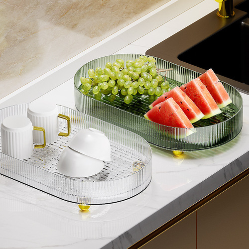 Light luxury tea tray for home use with fruits and cups, rectangular double-layer drained melon, fruit and vegetable tray