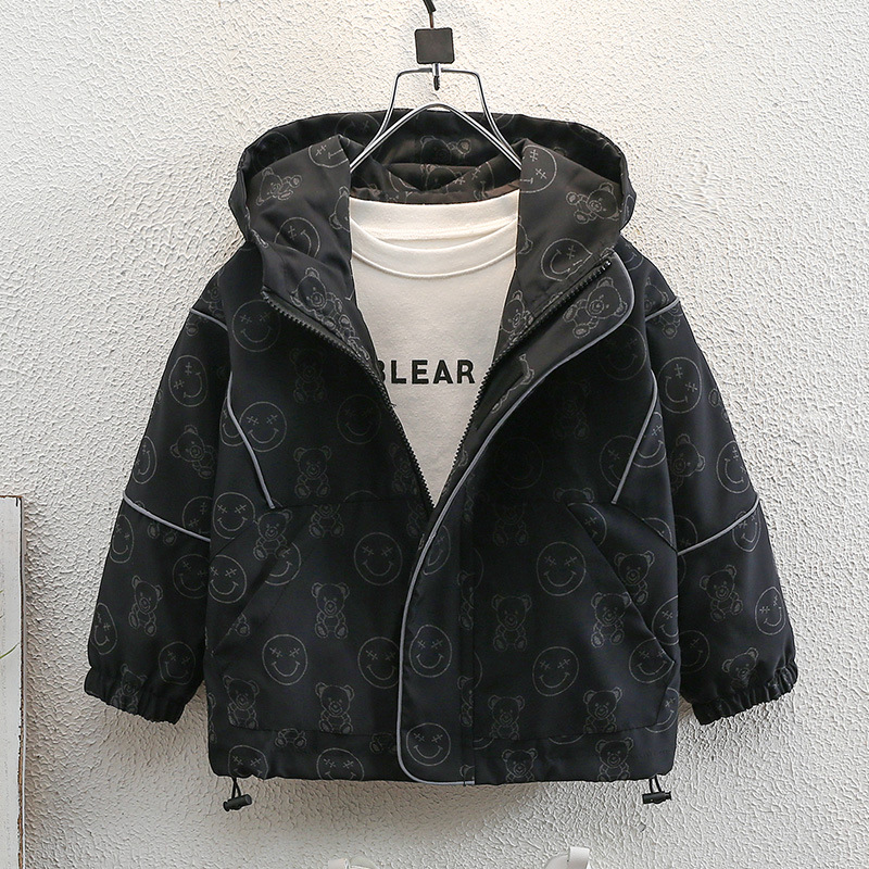 Boys' Spring and Autumn Reflective Bear Coat 2024 New Handsome Stormtrooper Jacket, Children's Hooded Windbreaker_voghion.com
