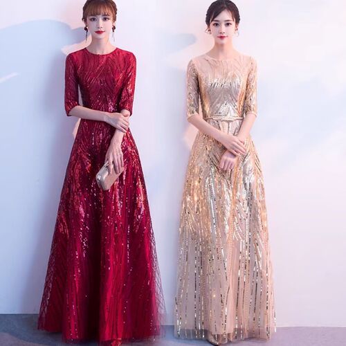 Grand choir performance clothes, women's long dress, adult dress, red song recitation competition, evening dress, student performance clothes,