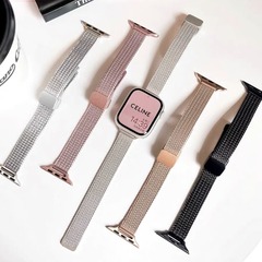 適用蘋果手錶帶iwatch磁吸扣麥穗人字網小蠻腰女款不鏽鋼金屬錶帶