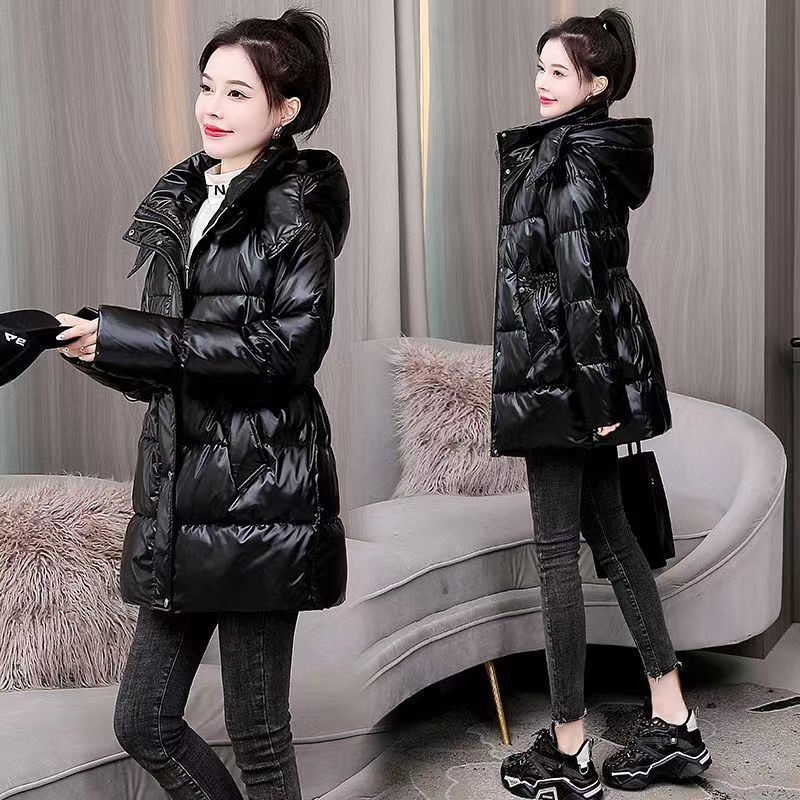 小个子免洗羽绒棉服女款2025冬装收腰亮面棉衣中长款棉袄女潮|undefined