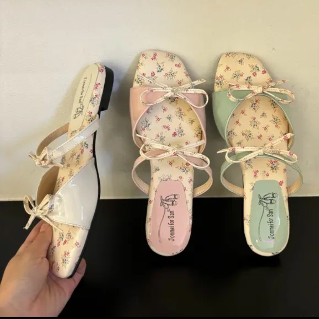Fashionable small design elegant women's slippers with bow for…
