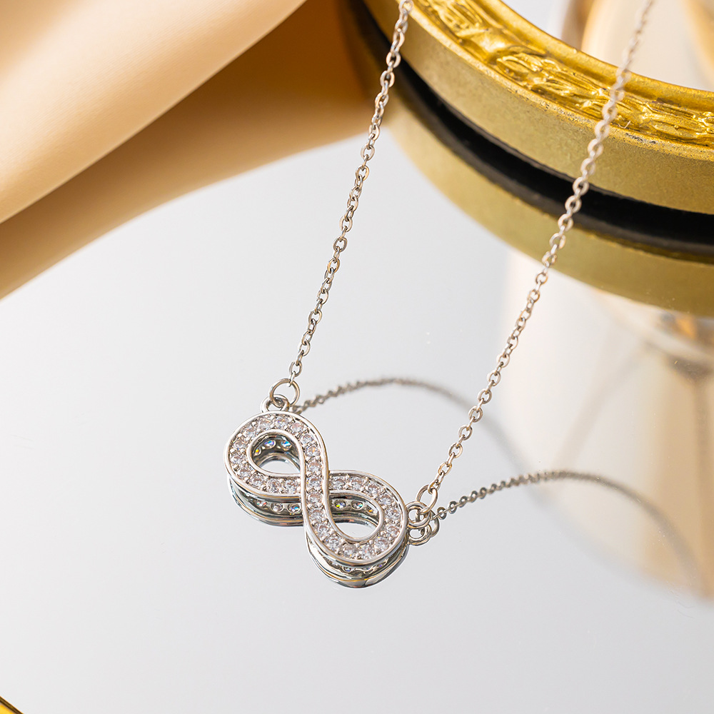 Bai Baihe style infinite love 8 character necklace full of diamonds twisted heart diamond women's elegant and versatile temperament clavicle chain_ipsvogv.com