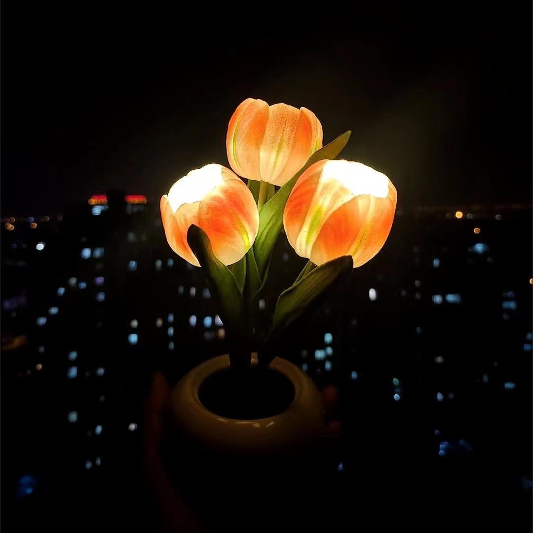 Cerámica de simulación de flores luces de atmósfera tulipanas LED lámpara de noche lámpara decorativa de sala de estar lámpara de escritorio regalo de cumpleaños image 4