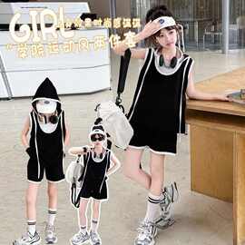女童背心短裤套装2025夏款中大童无袖休闲学院风连帽上衣两件套潮