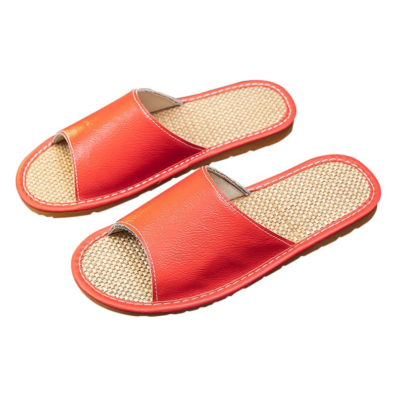 First-Layer Cowhide Home Linen Genuine Leather Slippers for Indoor Use, Non-Slip Soft Sole, Unisex Summer Flat Slippers