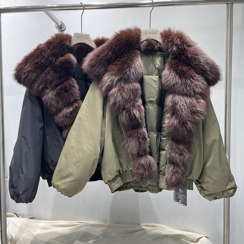 2025冬季新款狐狸毛领皮草外套女飞行服短款时尚羽绒内胆派克服|undefined
