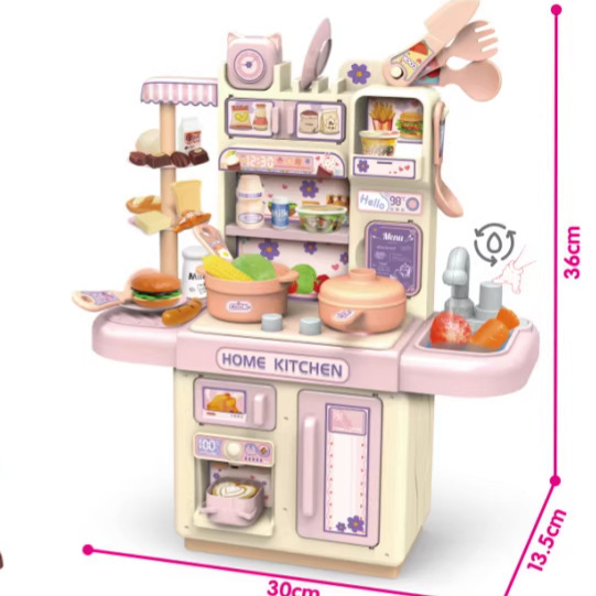 Comercio exterior infantil simulación de 36CM pulverización de luz de cocina de agua conjunto de mesa de platos de cocina de juguetes