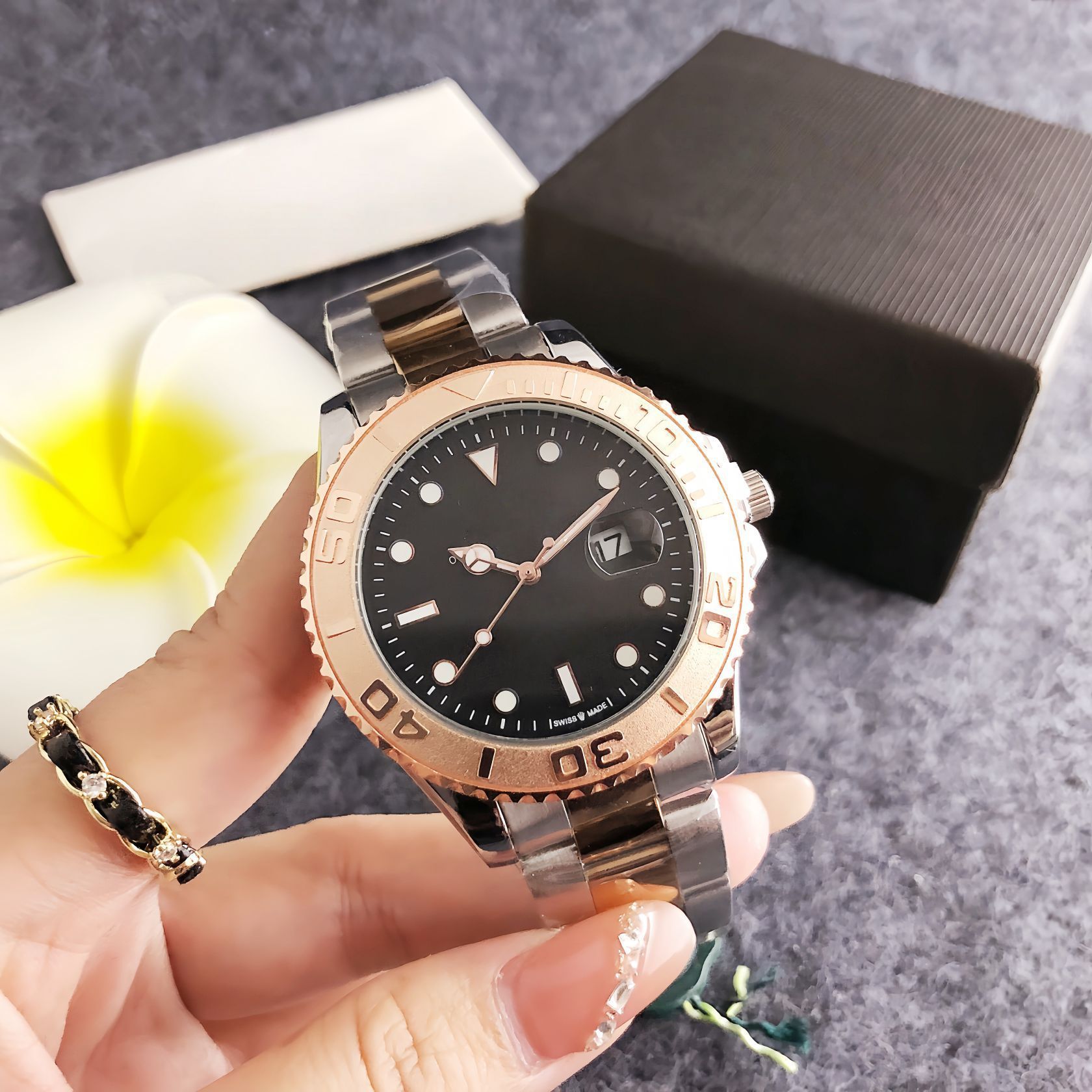 Rose Gold Celebrity Yacht Watch High-End Simple Men's Watch Sports Business Men's Quartz Watch Cross-Border Dropshipping