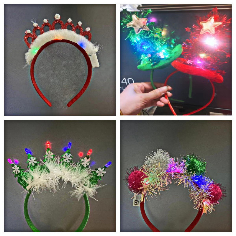 Christmas Luminous Headband Christmas Tree Silk Ball Decoration Headband Holiday Party with Lights Christmas Atmosphere