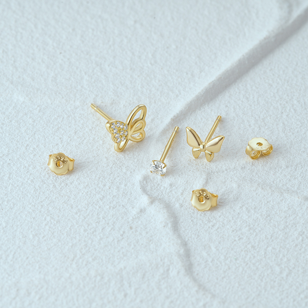 3g Weight Ear Studs Classification 1 Set Quantity Daily Occasion 925 Sterling Silver Material Star, Butterfly Pattern Women's Gender Plating Design Simple Style Style 1 Set 925 Sterling Silver Star Butterfly Ear Studs 82