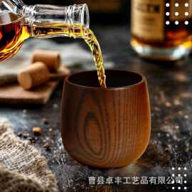 日式复古实木大肚杯 碳化威士忌烈酒杯 家用酒吧通用木杯批发