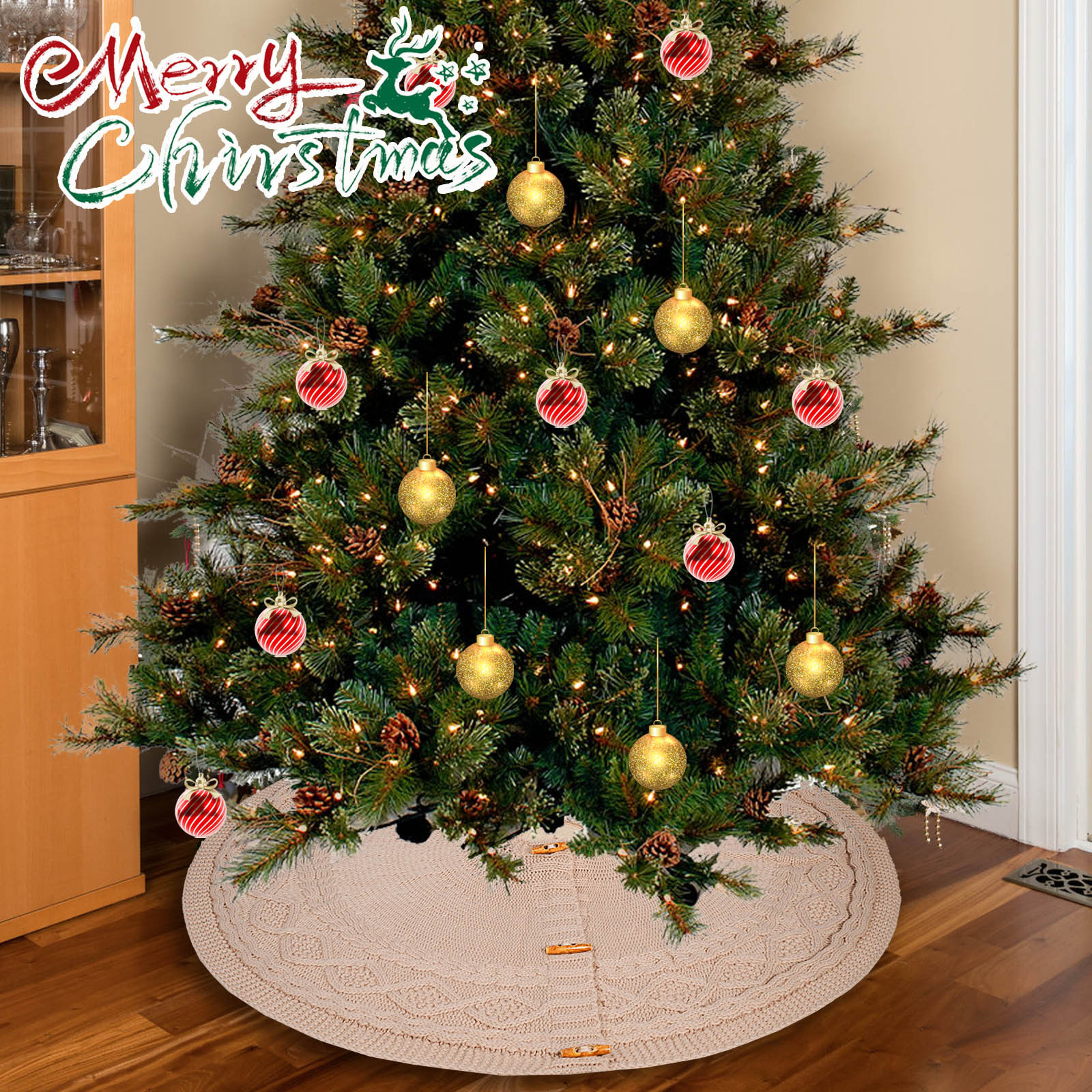 Navidad transfronteriza falda de árbol de punto gran tamaño delantal de árbol de Navidad decoración de Navidad accesorios de árbol de atmósfera de vacaciones