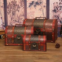 复古收纳箱带锁防盗家用杂物手工整理箱百宝箱仿古木盒老式收纳盒