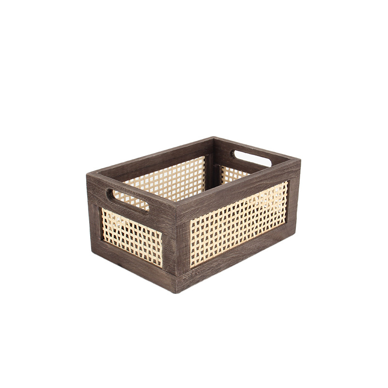 Cestas de almacenamiento de escritorio de madera maciza estilo americano transfronterizo marrón oscuro retro estilo casero de madera maciza de ángulo recto cesta de almacenamiento