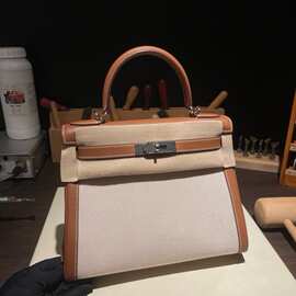 纯手工缝制凯莉包法国原厂swift皮拼帆布手提包休闲单肩斜挎女包