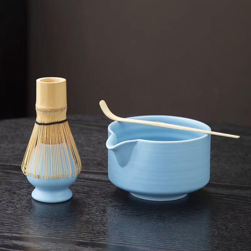 말차 세트 - 매트 블루 가로 줄무늬 - 선물 상자