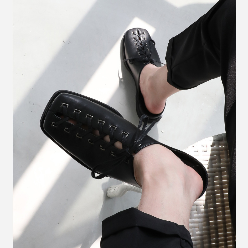 2021 Stylish Cyberpunk Runway-Style Perforated Shoes Spring/Summer Men's Casual Square-Toe Slip-On Leather Shoes Trendy for Men 2021 Stylish Cyberpunk Runway-Style Perforated Shoes Spring/Summer Men's Casual Square-Toe Slip-On Leather Shoes Trendy for Men