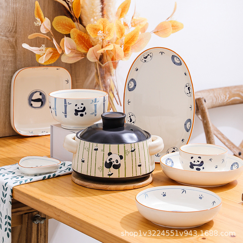 Chinese Panda Ceramic Tableware Set Creative Gift Dish Set Home Dining Plate Rice Bowl Soup Bowl Dish Plate