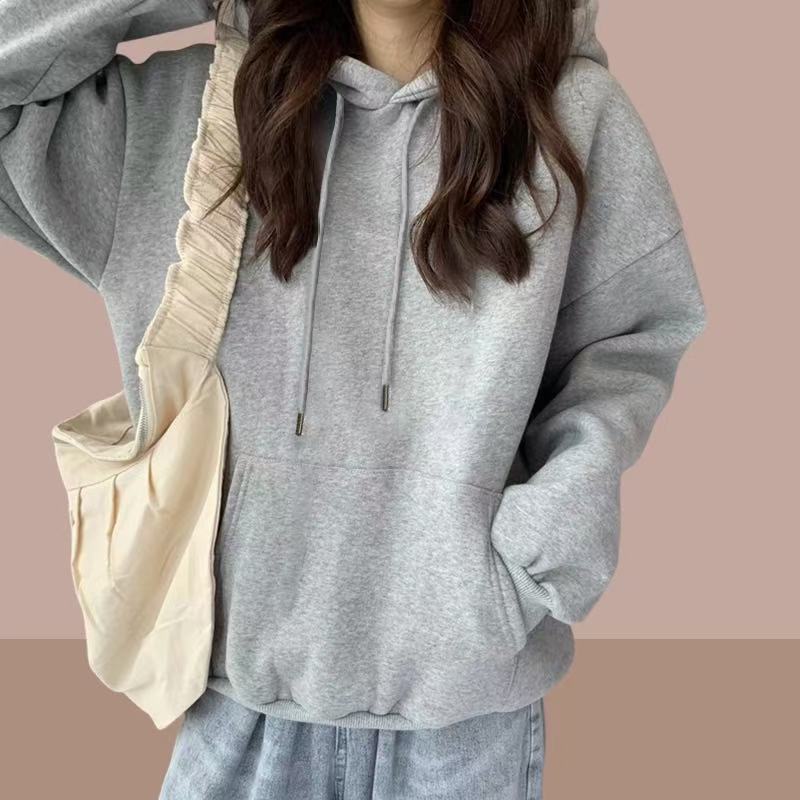 加绒连帽卫衣女情侣装2025秋冬宽松bf慵懒风休闲外套帽衫女装外贸|undefined