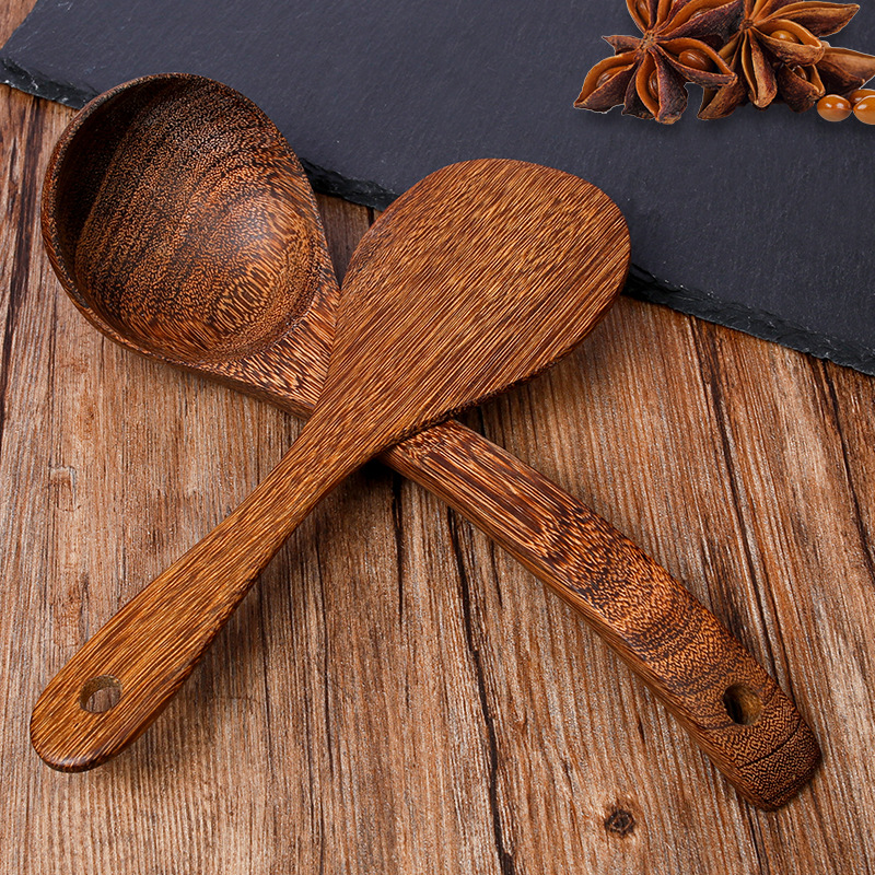 Espátula de madera de ala de pollo, cuchara de sopa, pala de arroz, mango de madera al por mayor, cocina antideslizante y antiescaldado, sartén antiadherente, utensilios de cocina de madera maciza, tallado