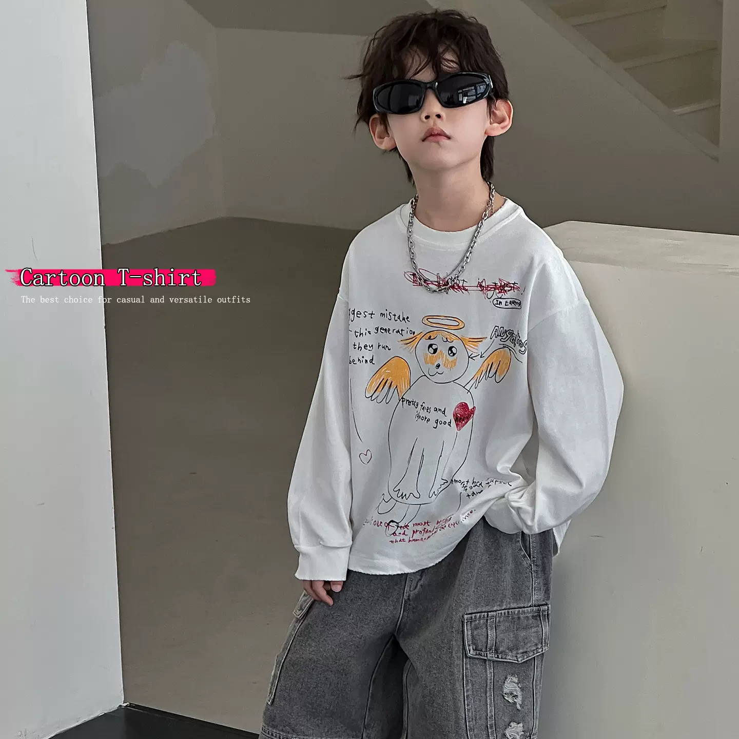 棉小铺T恤儿童秋季韩版2025新款个性百搭童装潮宽松长袖休闲打底