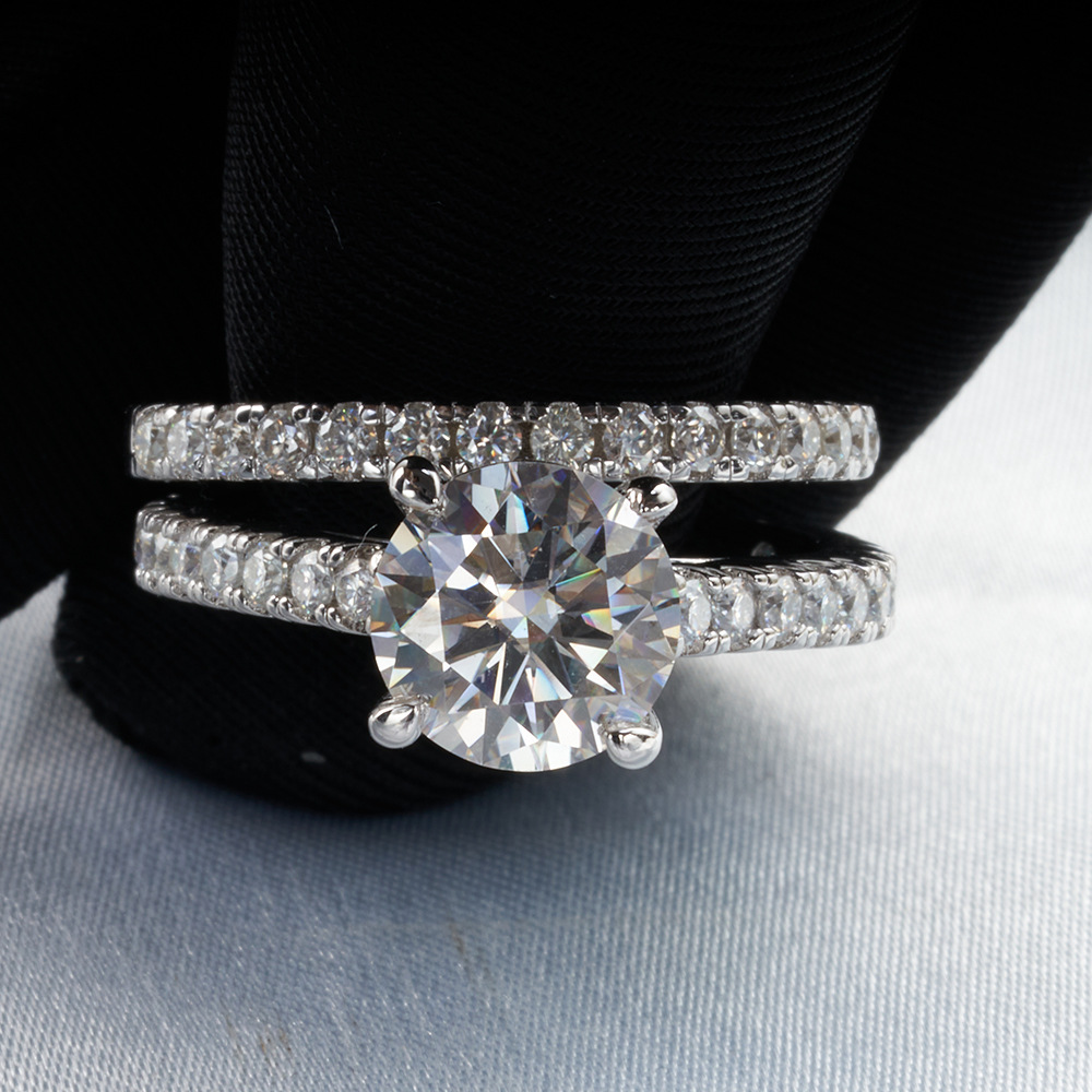 Mujeres de plata esterlina 925 diamantes de moda dos en un anillo de matrimonio de piedra de mozanita anillo de piedra principal 3 quilates venta caliente transfronteriza