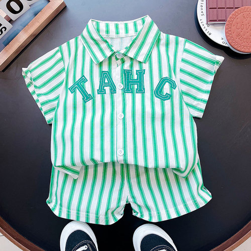  Boys Summer Shirt Set Little Boy Baby Short Sleeve Thin Children's Shirt Shorts Two-piece Trendy Set