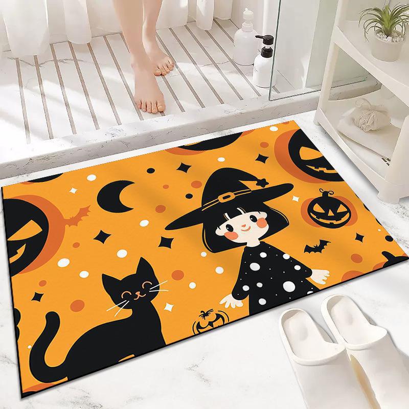 Cross-border European and American Halloween Bathroom Mat Diatom Mud Bathroom Absorbent Anti-slip Mat Pumpkin Witch Toilet Foot Mat