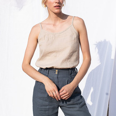 春夏季新款亞麻吊帶背心歐美女裝小眾棉麻簡約設計基礎款無袖上衣