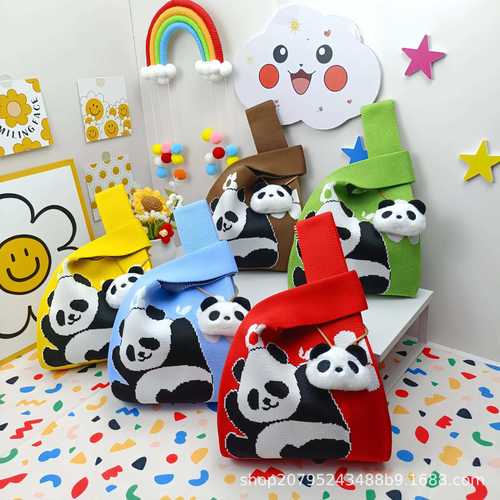 Holiday Gift Bag Student Gift Gift Bag Cute Cartoon Panda Knitted Handbag Shoulder Bag Chengdu