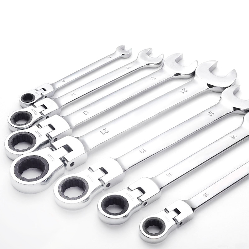 Llave de trinquete de cabeza viva genuina, espejo, que ahorra mano de obra, sacude la cabeza móvil de ciruela bidireccional, juego de llave rápida