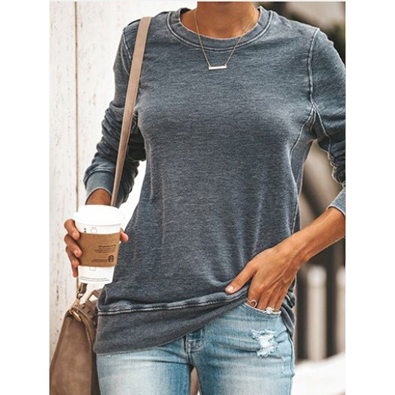 Sudadera estampada de manga larga con cuello redondo, informal y versátil, para mujer, producto nuevo transfronterizo, camiseta básica para mujer, top, venta caliente transfronteriza