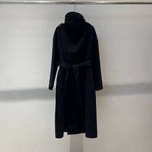 2025冬季新款女装气质百搭宽松围脖中长双面毛呢外套大衣 234144