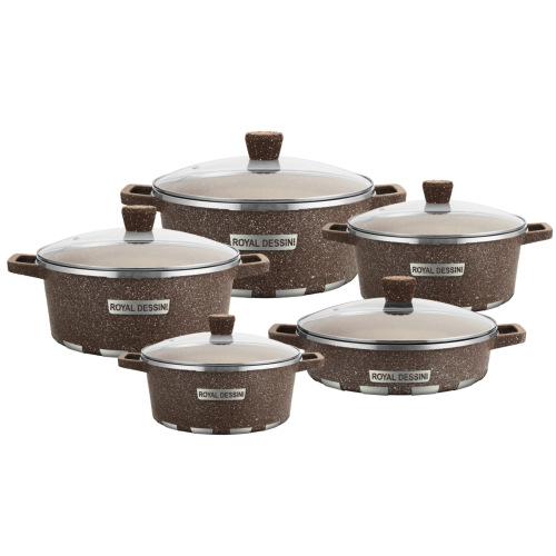 Lanya Factory foreign trade die-cast soup pot combination set pot non-stick pot household cooking pot soup pot aluminum pot ten-piece set