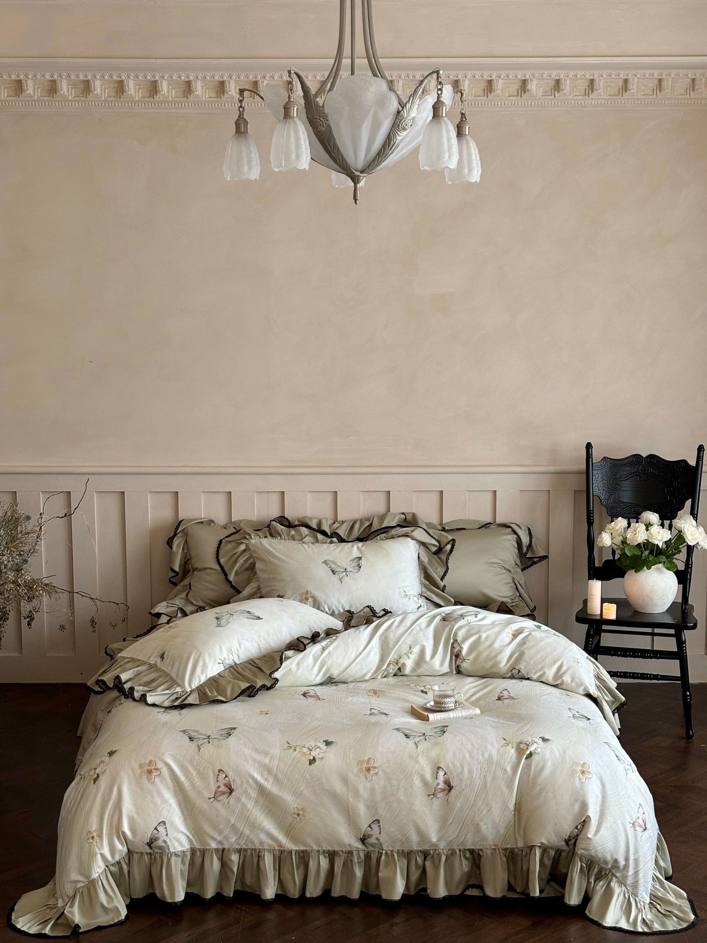Nordisk vintage boho påslakanset i ren bomull med spets_voghion.com